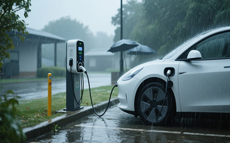 هل شحن السيارة الكهربائية في المطر آمن؟ الحقيقة الكاملة